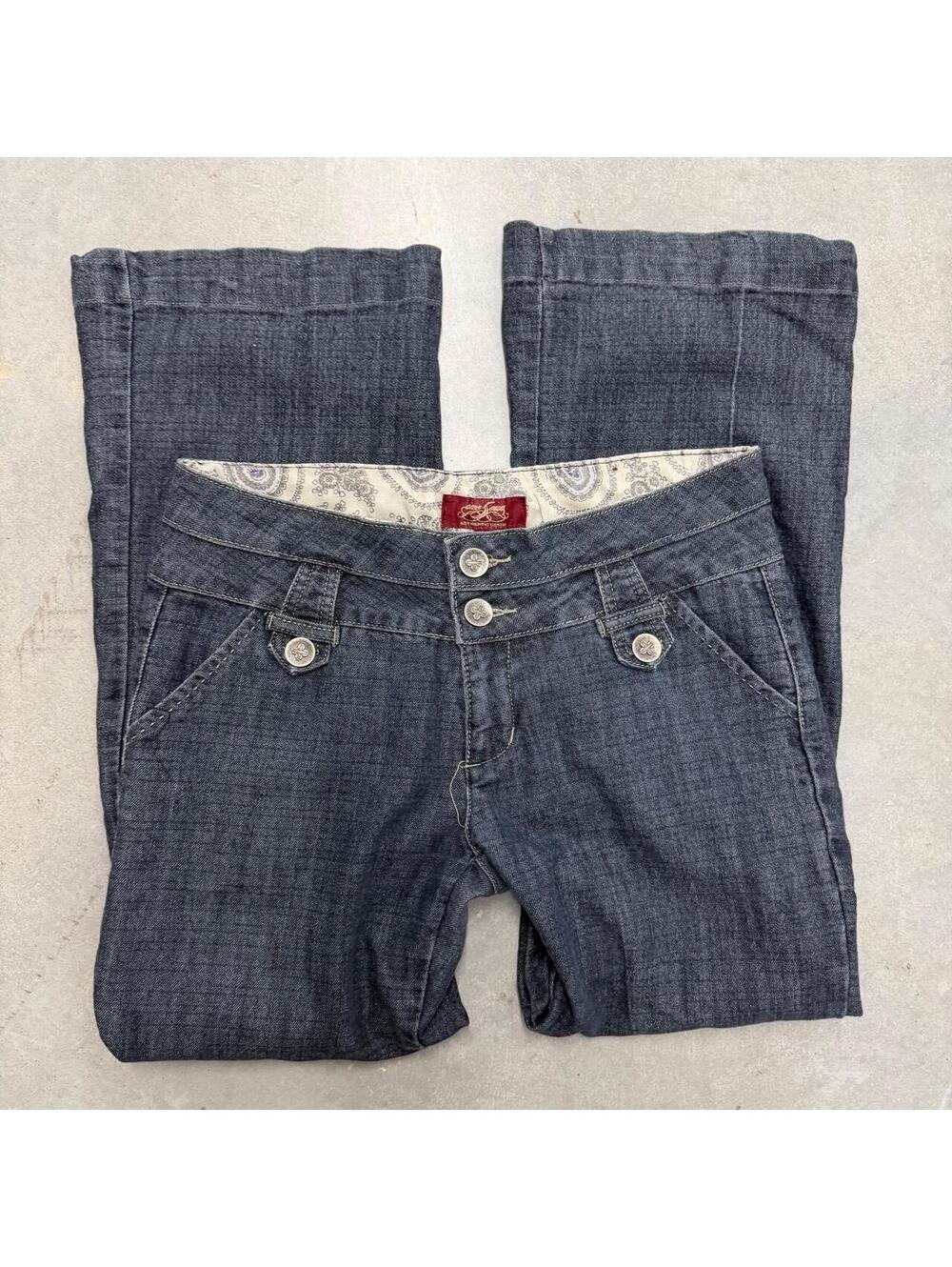 2000s Paris Blues Womens Size 8 Jeans Y2K Low Rise Wide Leg Flare Dark Wash